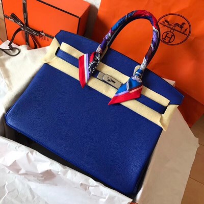 Hermes Blue Electric Birkin 35cm Clemence Handmade Bag TDBS26190