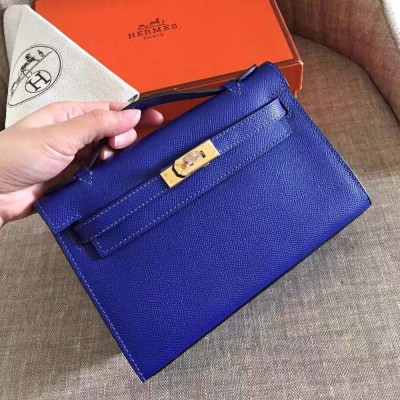 Hermes Blue Electric Kelly Pochette Epsom Handmade Bag TDBS26794