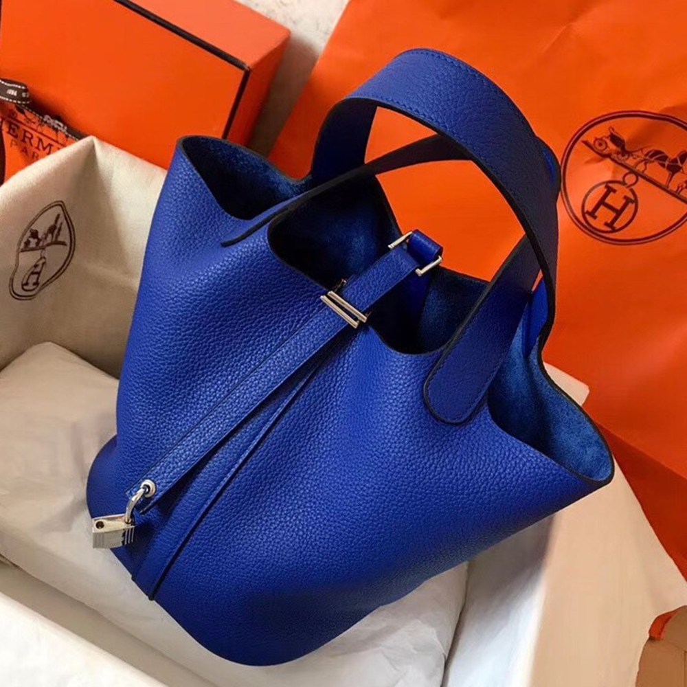 Hermes Blue Electric Picotin Lock MM 22cm Handmade Bag TDBS27504