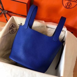 Hermes Blue Electric Picotin Lock MM 22cm Handmade Bag TDBS27504