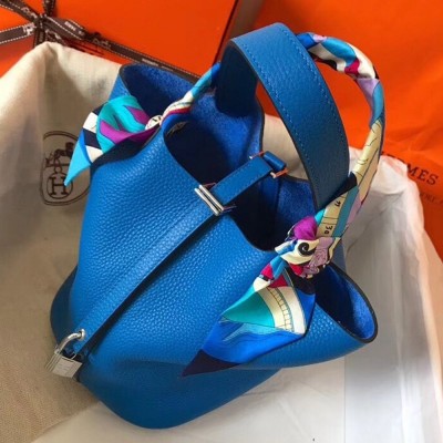 Hermes Blue Hydra Picotin Lock MM 22cm Handmade Bag TDBS27506