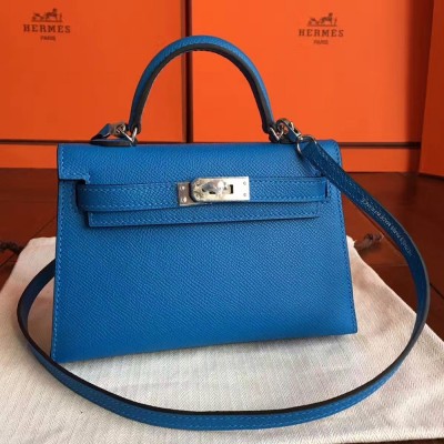 Hermes Blue Izmir Epsom Kelly Mini II Handmade Bag TDBS26797