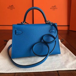 Hermes Blue Izmir Epsom Kelly Mini II Handmade Bag TDBS26797