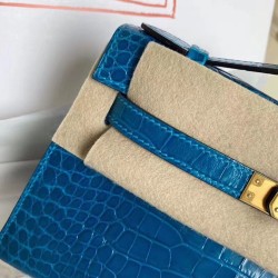 Hermes Blue Izmir Shiny Alligator Crocodile Kelly Pochette Bag TDBS26798