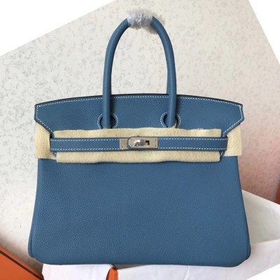 Hermes Blue Jean Birkin 25cm Clemence Handmade Bag TDBS26191