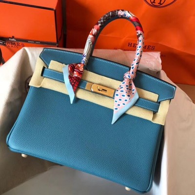 Hermes Blue Jean Birkin 30cm Clemence Handmade Bag TDBS26192