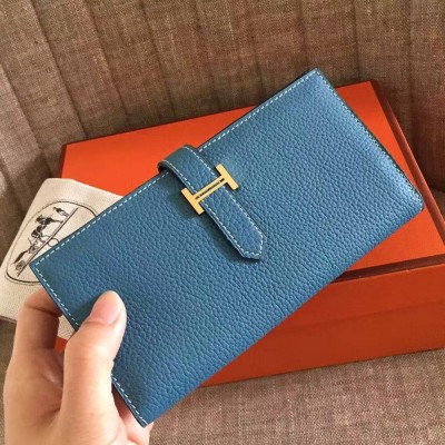 Hermes Blue Jean Clemence Bearn Gusset Wallet  TDBS27725