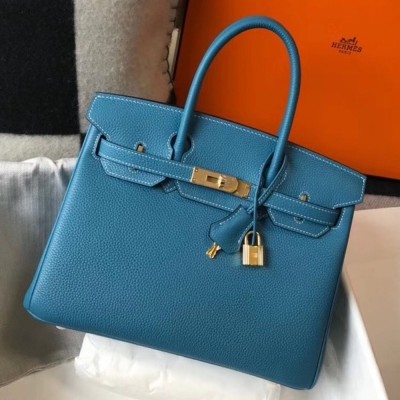 Hermes Blue Jean Clemence Birkin 30cm Bag TDBS26194