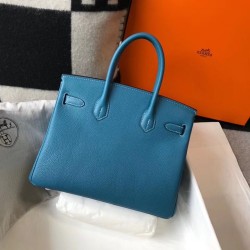 Hermes Blue Jean Clemence Birkin 30cm Bag TDBS26194