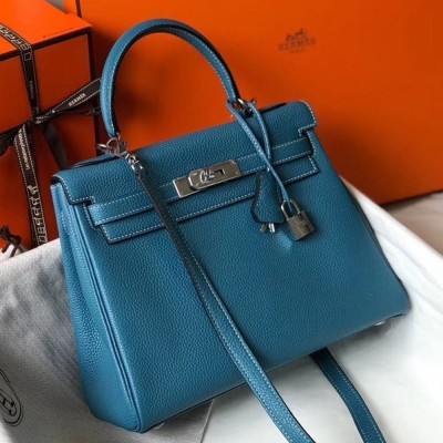 Hermes Blue Jean Clemence Kelly 25cm PHW Bag TDBS26799