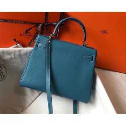 Hermes Blue Jean Clemence Kelly 25cm PHW Bag TDBS26799