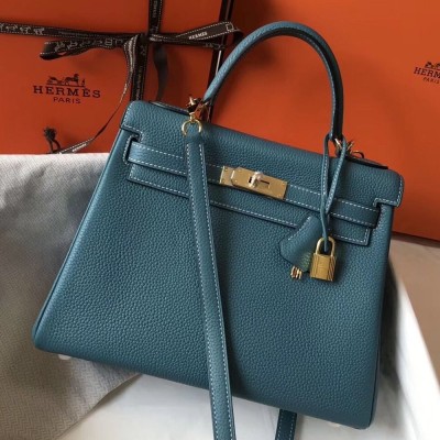 Hermes Blue Jean Clemence Kelly 28cm Bag TDBS26800