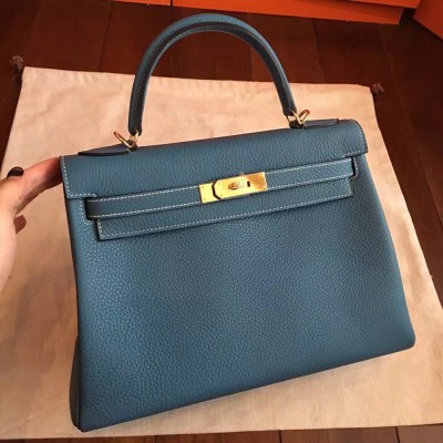 Hermes Blue Jean Clemence Kelly Retourne 32cm Handmade Bag TDBS26802