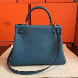 Hermes Blue Jean Clemence Kelly Retourne 32cm Handmade Bag TDBS26802