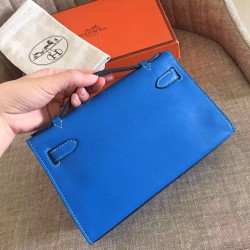 Hermes Blue Kelly Pochette Swift Handmade Bag TDBS26804