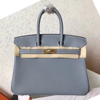 Hermes Blue Lin Birkin 25cm Clemence Handmade Bag TDBS26198