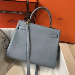 Hermes Blue Lin Clemence Kelly 28cm Bag TDBS26806