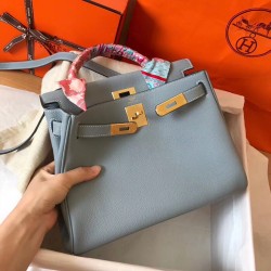 Hermes Blue Lin Clemence Kelly 28cm Handmade Bag TDBS26807