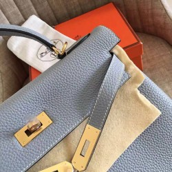 Hermes Blue Lin Clemence Kelly Retourne 32cm Handmade Bag TDBS26809