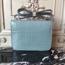 Hermes Blue Lin Constance MM 24cm Crocodile Bag TDBS26453