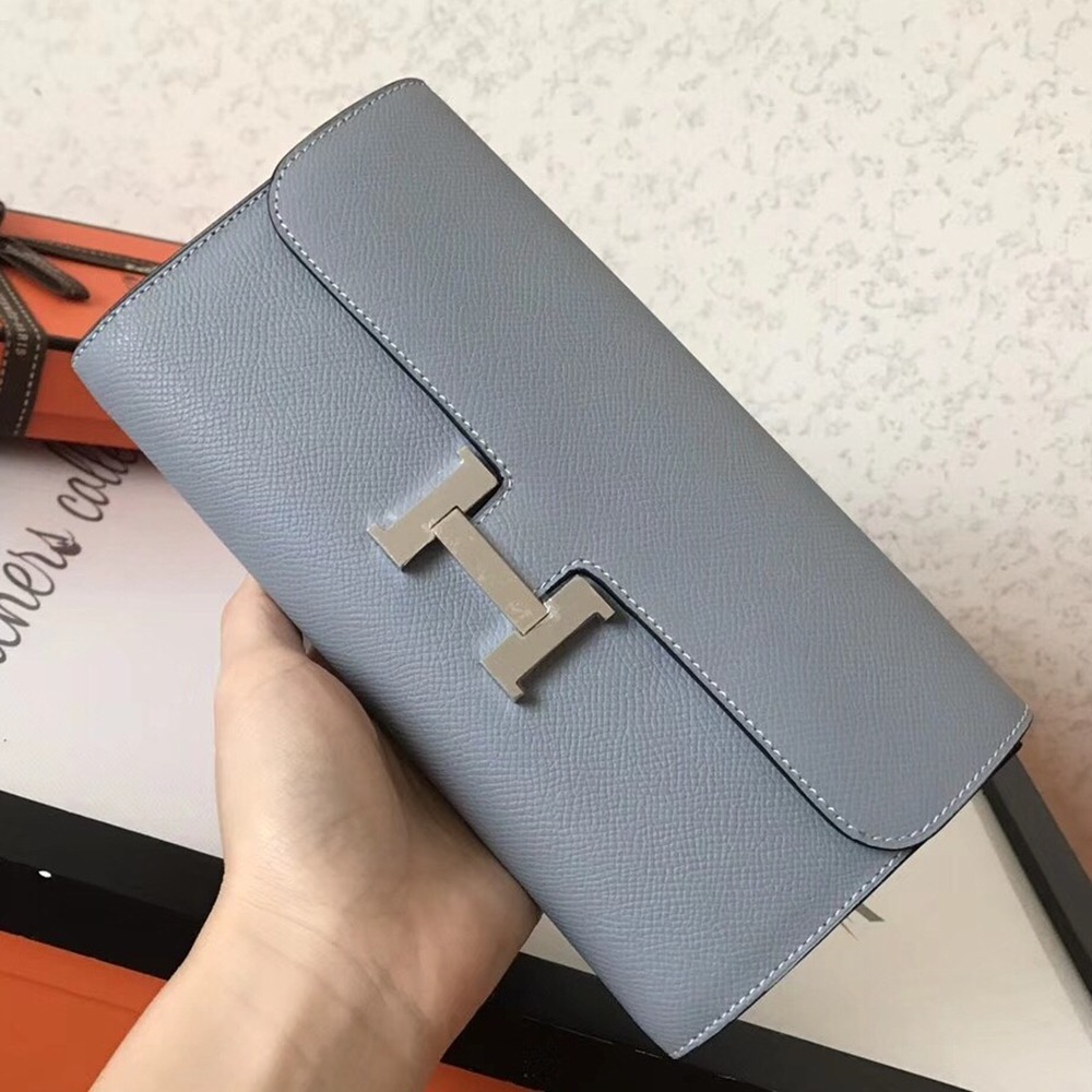 Hermes Blue Lin Epsom Constance Long Wallet TDBS27729