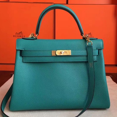 Hermes Blue Paon Clemence Kelly Retourne 32cm Handmade Bag TDBS26811