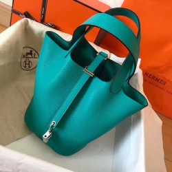 Hermes Blue Paon Picotin Lock MM 22cm Handmade Bag TDBS27510