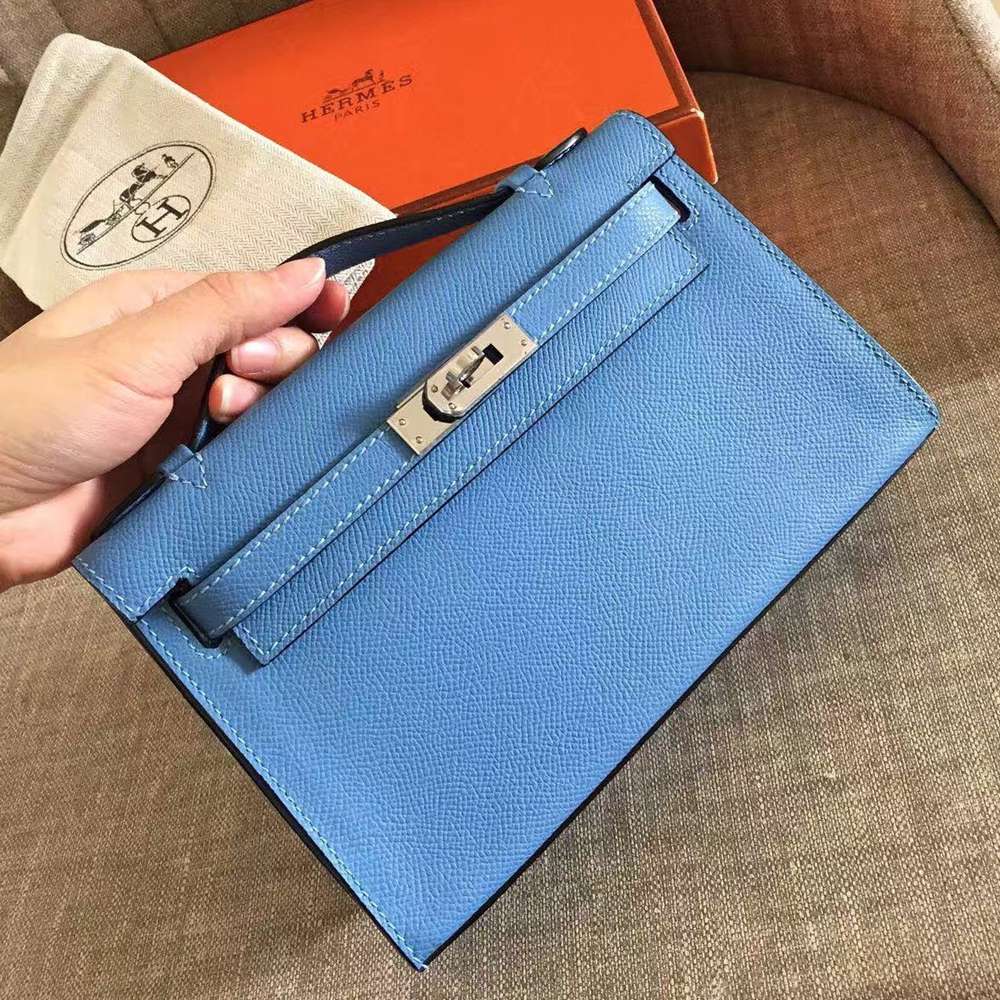 Hermes Blue Paradise Kelly Pochette Epsom Handmade Bag TDBS26812