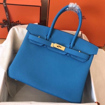 Hermes Blue Zanzibar Birkin 30cm Clemence Handmade Bag TDBS26202