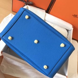 Hermes Blue Zanzibar Lindy 26cm Clemence Handmade Bag TDBS27357