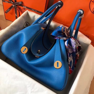 Hermes Blue Zanzibar Lindy 30cm Bicolor Handmade Bag TDBS27358