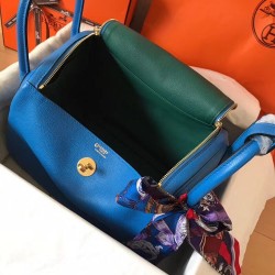 Hermes Blue Zanzibar Lindy 30cm Bicolor Handmade Bag TDBS27358