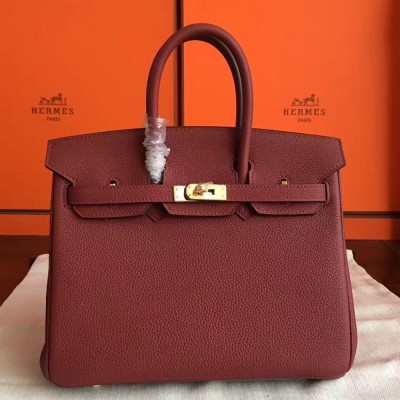 Hermes Bordeaux Birkin 25cm Clemence Handmade Bag TDBS26204