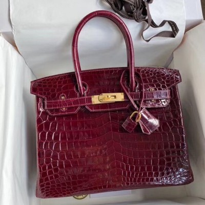 Hermes Bordeaux Birkin 30cm Crocodile Niloticus Shiny Bag TDBS26205