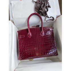 Hermes Bordeaux Birkin 30cm Crocodile Niloticus Shiny Bag TDBS26205