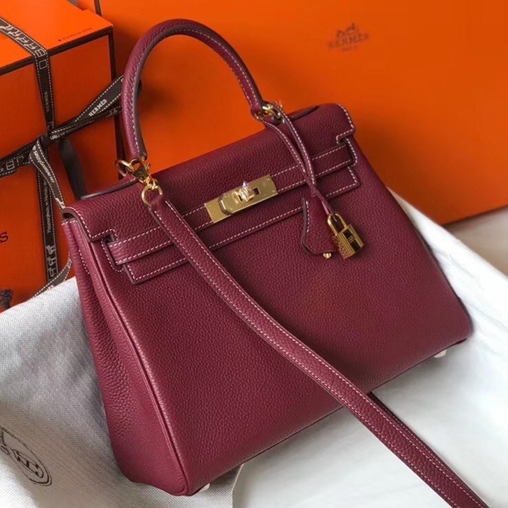 Hermes Bordeaux Clemence Kelly 25cm GHW Bag TDBS26818