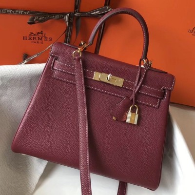 Hermes Bordeaux Clemence Kelly 28cm Bag TDBS26819