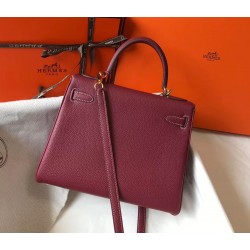 Hermes Bordeaux Clemence Kelly 28cm Bag TDBS26819