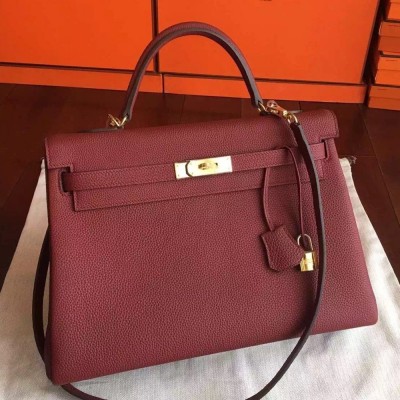 Hermes Bordeaux Clemence Kelly 35cm Handmade Bag TDBS26821