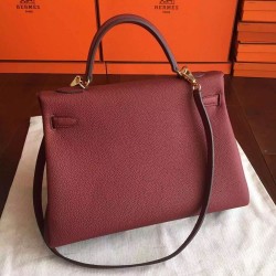 Hermes Bordeaux Clemence Kelly 35cm Handmade Bag TDBS26821