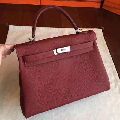 Hermes Bordeaux Clemence Kelly Retourne 32cm Handmade Bag TDBS26822