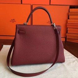 Hermes Bordeaux Clemence Kelly Retourne 32cm Handmade Bag TDBS26822