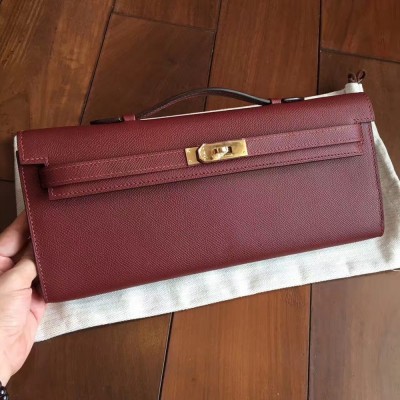 Hermes Bordeaux Epsom Kelly Cut Handmade Bag TDBS26824