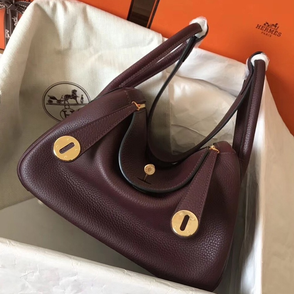 Hermes Bordeaux Lindy 26cm Clemence Handmade Bag TDBS27360