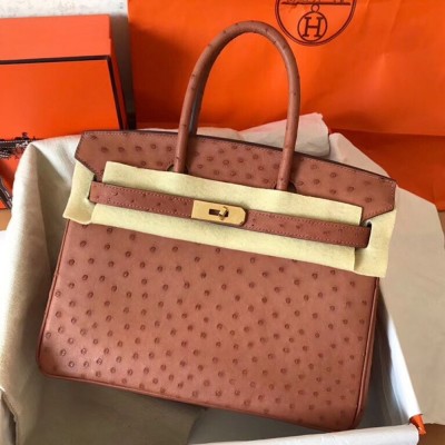 Hermes Brown Birkin 30cm Ostrich Handmade Bag TDBS26213