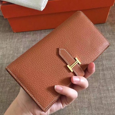 Hermes Brown Clemence Bearn Gusset Wallet  TDBS27731