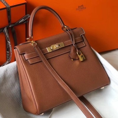 Hermes Brown Clemence Kelly 25cm GHW Bag TDBS26825