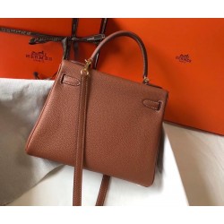 Hermes Brown Clemence Kelly 25cm GHW Bag TDBS26825