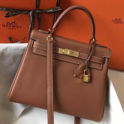 Hermes Brown Clemence Kelly 28cm Bag TDBS26826