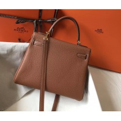 Hermes Brown Clemence Kelly 28cm Bag TDBS26826